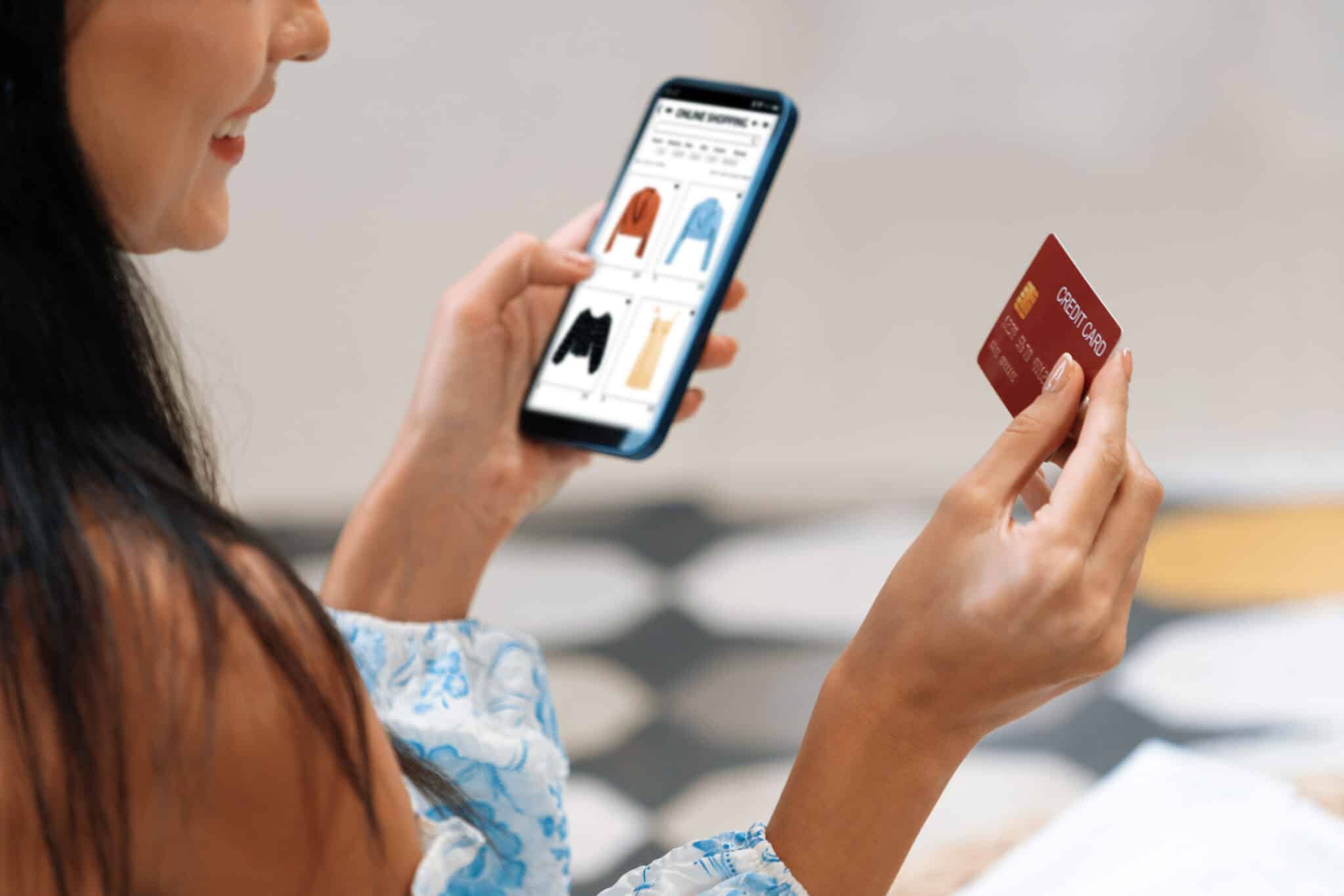 Nashville woman enjoying holiday shopping rewards she received from using credit card during checkout.